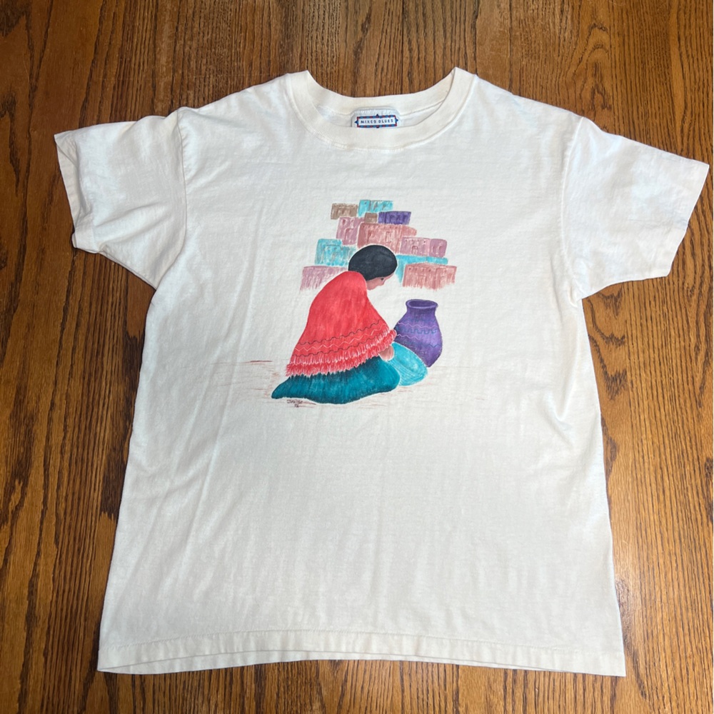Vintage Southwestern Art Graphic T Shirt Native Pottery Pueblo Boho Tee White